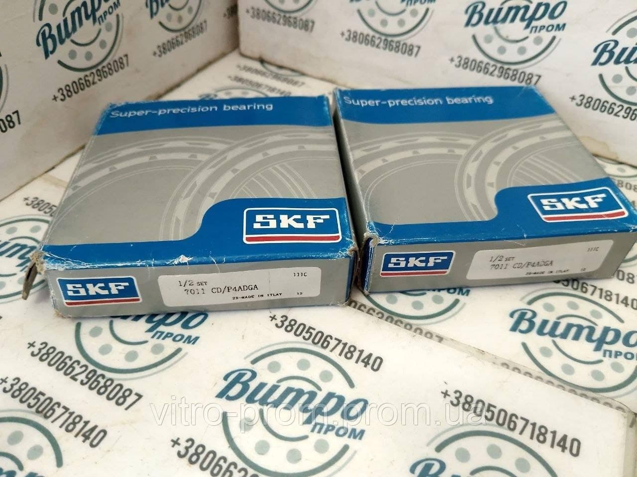 Підшипник 7011 CD/P4ADGA SKF кульковий радіально наполегливий дуплекс, розмір 55*90*36 мм.