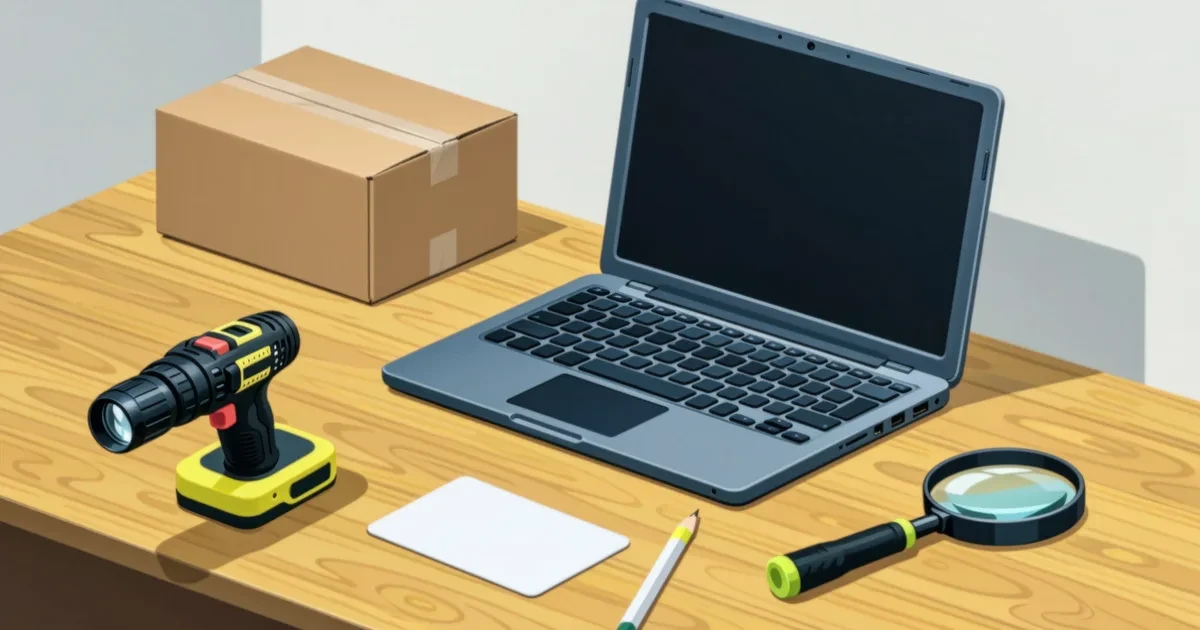 Ilustrație pentru ghid: Cum să verifici un laptop second hand și să cumperi în siguranță: listă de control