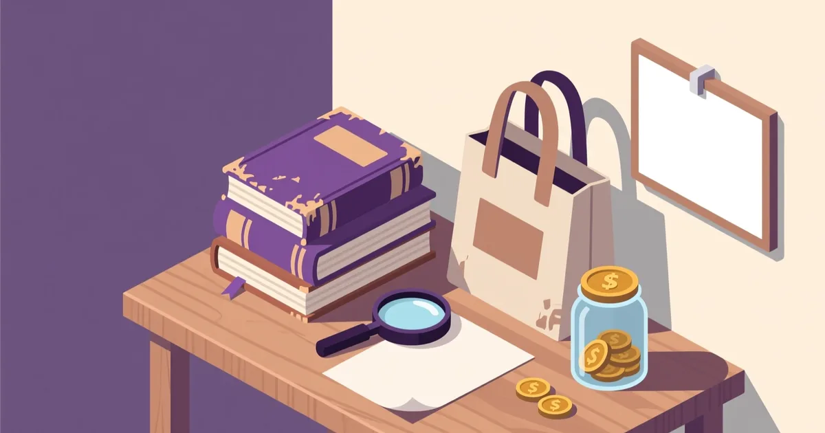 Ilustrație pentru ghid: Cum să cumperi cărți second hand: unde cauți, ce verifici și cât plătești