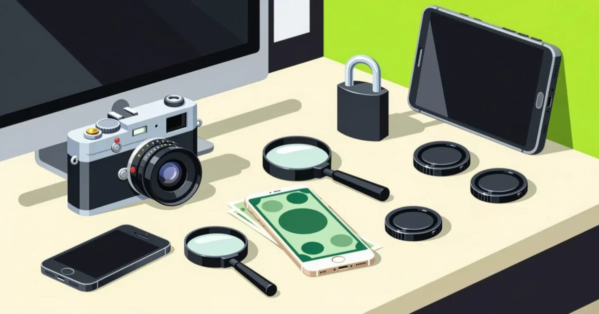 Ilustrație pentru ghid: Cum să cumperi un aparat foto second hand fără țepe: semne de fraudă și protecție