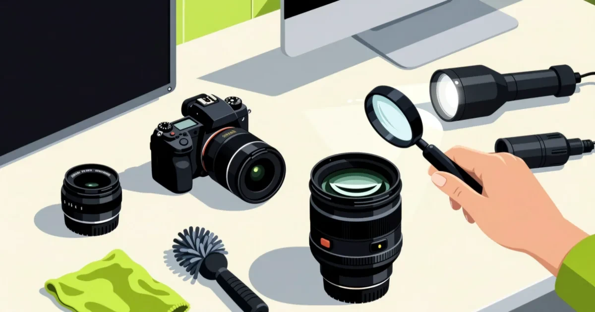 Ilustrace k průvodci: Jak zkontrolovat použitý fotoaparát a bezpečně koupit: kontrolní seznam